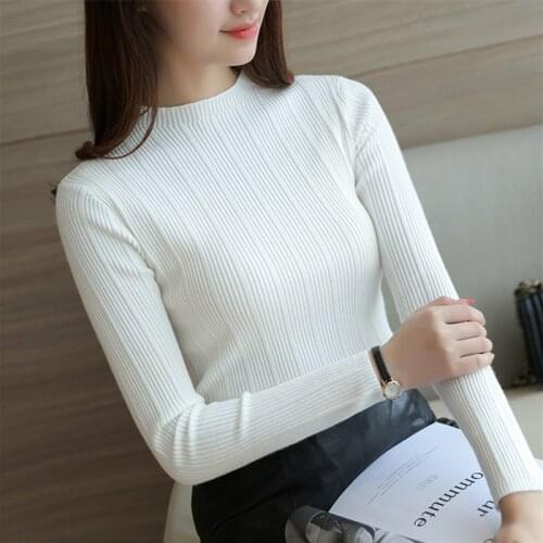2019 New High Quality Autumn Winter Women Sweater Pullovers Knitwear Solid Half Turtleneck Long Sleeve Sexy Slim Chandail Femme