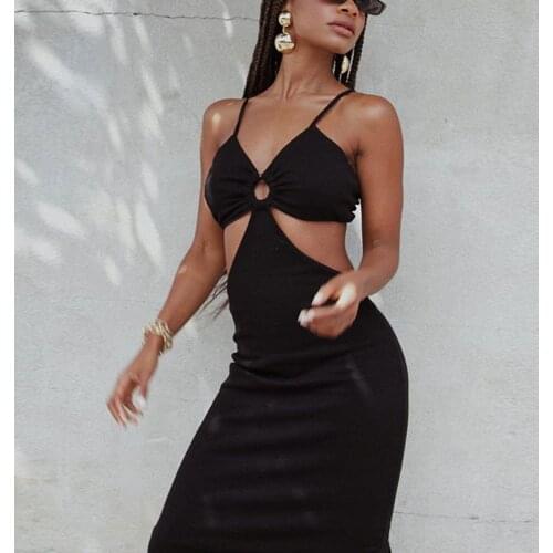 Cut Out Dress Women Sexy Backless Summer Dress Slim Fit Hollow Out Spaghetti Strap Dresses For Women Vestidos Mujer Verano 2021