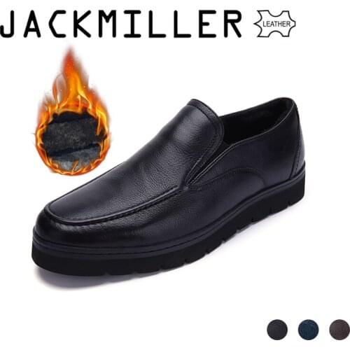 Jackmiller winter shoes men cow leather casual good quality men shoes natural wool inside warmest comfortable wear resisting
