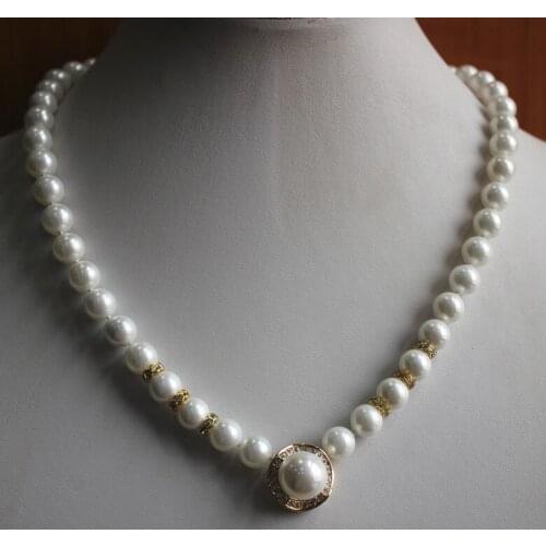 2 styles favorite jewelry! wholesale/retail 8mm white shell pearl necklace+14mm white/pink pearl pendant