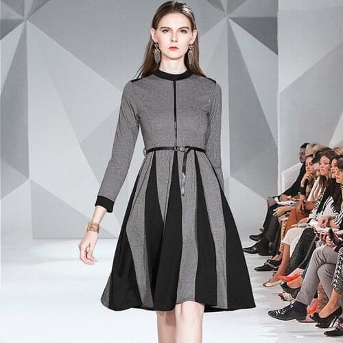 2020 new spring dress female medium long slim dress Long sleeve autumn winter womens clothing retro A word dress