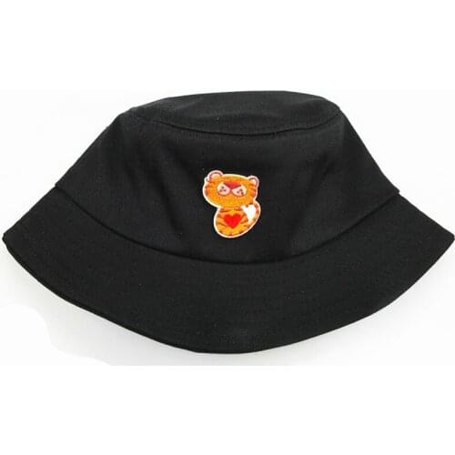 2021 Cartoon Tiger Embroidery Cotton Bucket Hat Fisherman Hat Outdoor Travel Sun Cap Hats for Men and Women 160