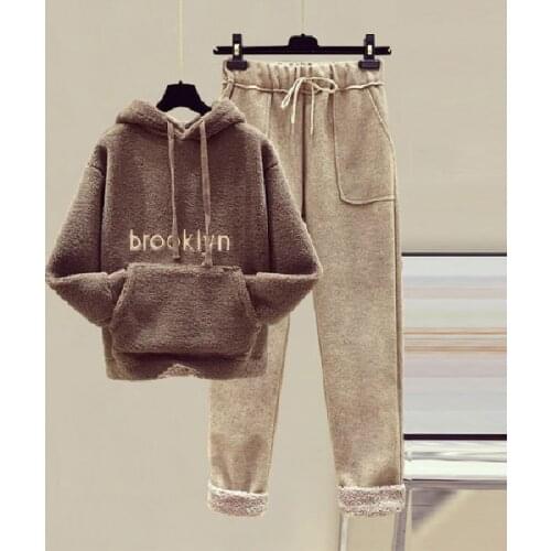 2021 Women Clothing Plus Size Thick Autumn Winter Fashion Trousers Loose Casual Sweater Two-Piece Suit Casual Pullover