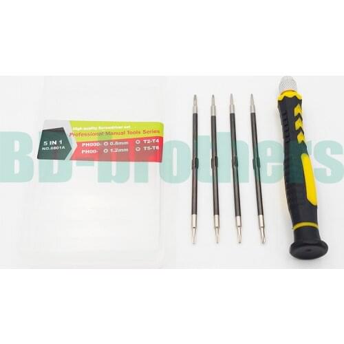 5 in 1 NO. 8801A Combination Screwdriver Set KeyScrewdrivers Kit T2 T4 T5 T6 PH00 PH000 0.8 1.2 Pentalobe 50set/lot