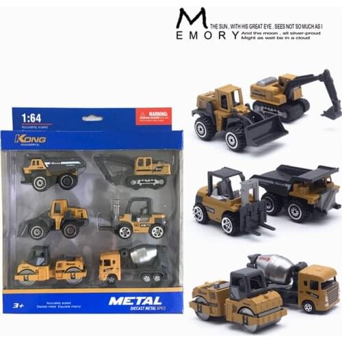 6 Pcs/Set Alloy Engineering Diecast Car Model 1:64 Excavator Forklift Model Cars Set Toys for Children Boy Kids Educational Gift