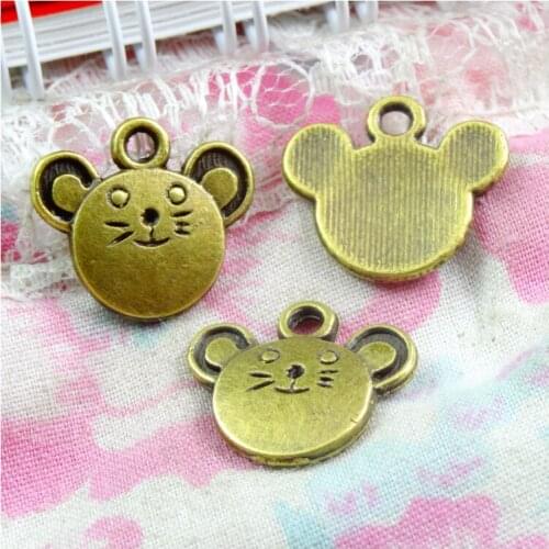 60 pcs Charms mouse Head Pendants Antique Bronze Plated Zinc Alloy Fit Bracelet DIY Metal Jewelry Findings
