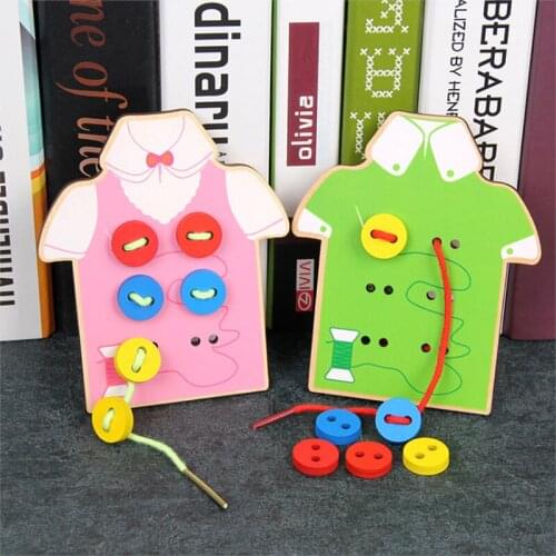 Wooden Toys Handmade Wear Stitching Button Hand-Eye Coordination Game Educational Toys Gift Children Montessori DIY Toys