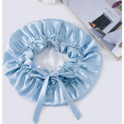 Double Layers Silk sleeping Cap Women Flounced Brand Solid Mulberry Silk Bonnet Elegant Hair Care Accessories Silk Cap