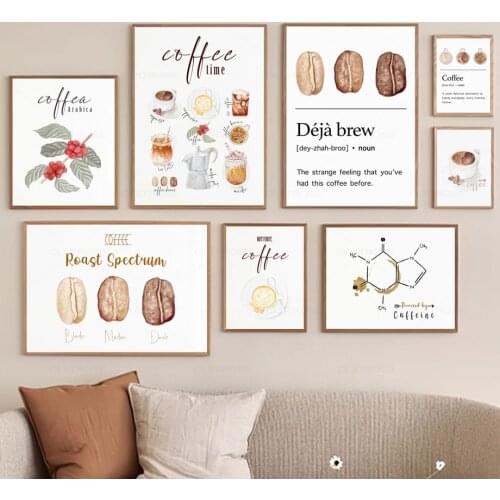 Elegant Coffee Caffeine Cocoa Cup Wall Art Canvas Painting Nordic Posters And Prints Wall Pictures For Kitchen Surrealism Decor