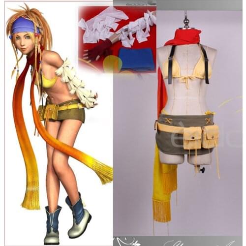 Final Fantasy X-2 Rikku Cosplay Costume with headwear and gloves and sleeves