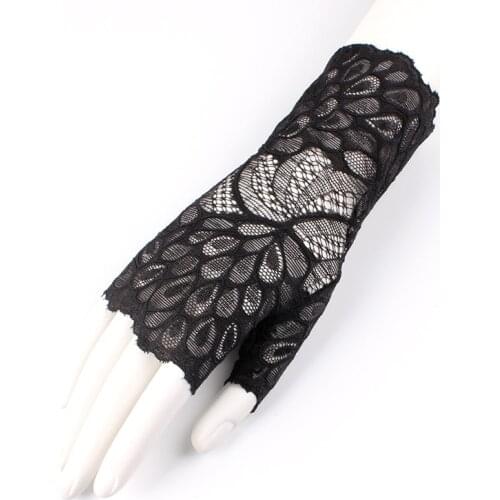 Short breathable riding driving sunscreen gloves feminine black lace sunshade gloves C13