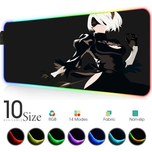 Nier automata RGB Mouse Pad Black Gaming Accessories Large LED MousePad Desk Mats PC Desk Play Mat with Backlit for bears pc