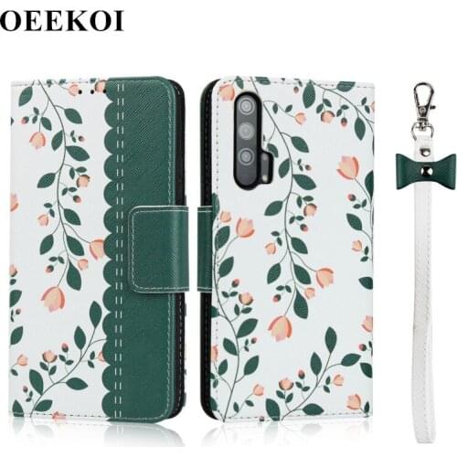 OEEKOI Lanyard Flower Print Wallet Leather Flip Case for Huawei Honor 9X Pro 9X 20 Pro 20