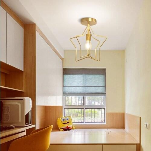 Creative Pentagram Pendant Lights Aisle Ceiling Light Restaurant Children Room Hanging Lamps Bar Decoration E27 Black/ Gold