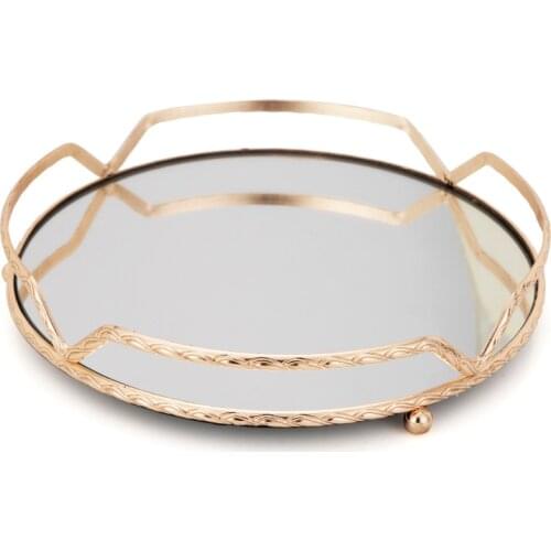 Nordic Round Glass Mirror Storage Tray Western Earrings Necklace Jewelry Display Tray Living Room Snack Storage Tray Decoration