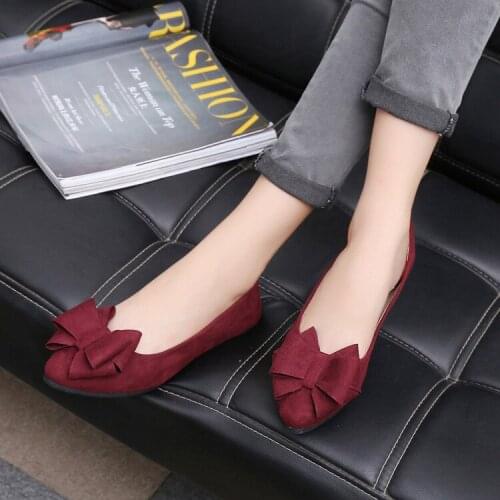 Fashion Womens Bowknot Flat Shoes Suede Comfortable Womens Shoes Designer Design Shoes Lolita Shoes