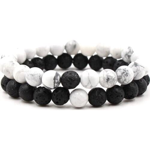 Fashion Couple Natural Lava Stone Bracelet Set Charm Beads Men Jewelry Healing Yoga Bracelets For Women Pulseras Mujer Moda 2018
