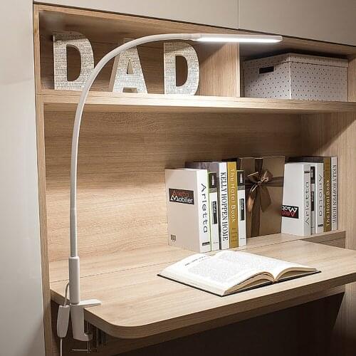 Long Arm Table Lamp Led Flexible Gooseneck Touch Dimming Desk Lamp Clip On Lamp For Reading Bedroom Led Light 3 Color Modes