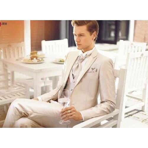Latest Coat Pant Designs Ivory Satin Men Suit Slim Fit 3 Piece Italian Tuxedo Custom Groom Blazer Prom Blazer Terno Masculino S3