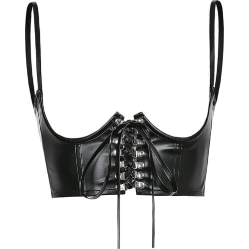 New Women Gothic Punk Faux Leather Corset Top Lace-Up Underbust Waist Belt Bustiers