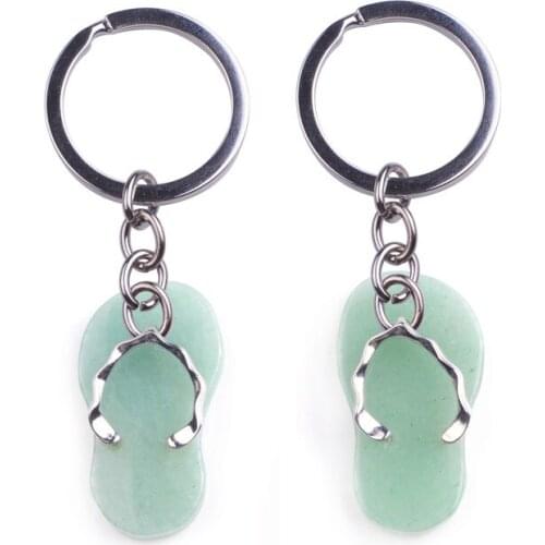 New Bramd Natural Stone Shoes Keychain Women Green Aventurine Opal Quartz Tiger eye key Chain Jewelry Charms Keyring 2016