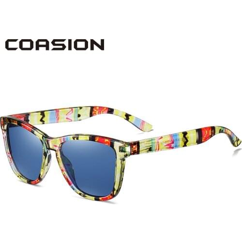 COASION Colorful Square Frame Polarized Sunglasses for Men Women Mirrored Lens Glasses for Driving zonnebril dames CA1729A