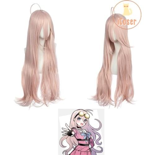 Danganronpa V3 Miu Iruma Cosplay Wig Long Straight Light Pink Heat Resistant Synthetic Hair with Wig Cap Carnival Mardi Gras Wig