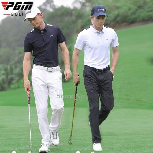 PGM Summer Golf Clothes Men Short Sleeve T-shirt Stretch Tops Male Polyester Sports Wear Tennis Ball Shirts Breathable Quick Dry