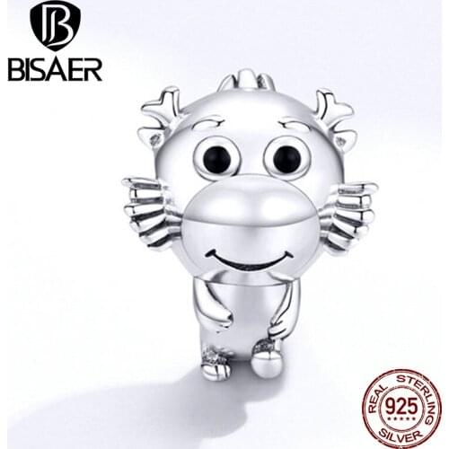 BISAER Cartoon Dragons Charms Beads 100% 925 Sterling Silver Pendant DIY Necklace for Women Original Bracelet Jewelry ECC1489