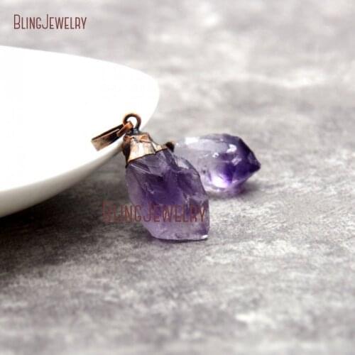 Rustic Crystal Pendant Amethysts Point Charm Pendant Copper Plated Pendant PM28206