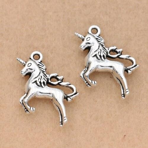 KJjewel Antique Silver Plated Unicorn Charms Pendants Jewelry Making Bracelet Jewelry Findings Handmade 27x20mm 5pcs/lot