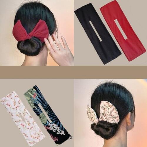 1Pcs Feeon Deft Bun Women Hair Styling Headband Girl DIY Bow Hair Band French Fashion grace Ponytail Hair Bands Hair Accessories