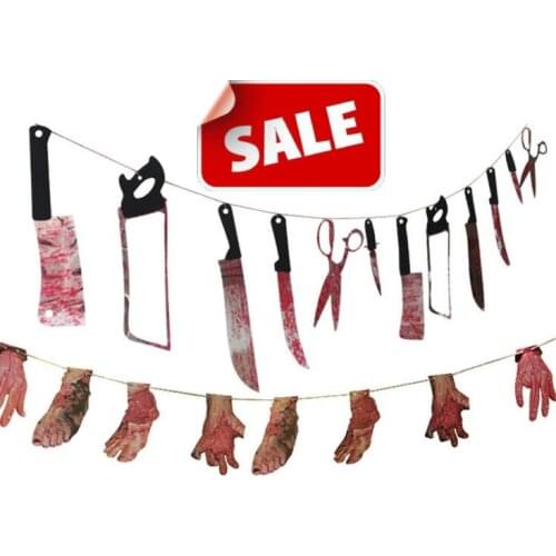 Halloween prop haunted house decor torture bloody Body tools Body Parts garland banner Hanging Decoration 86inch