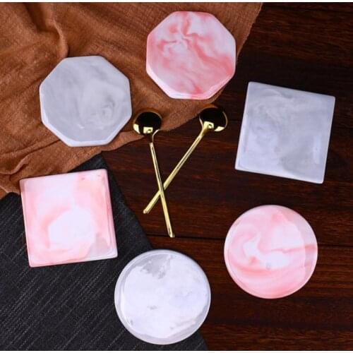 Luxury Unique Marble Pink Gold Ceramic Placemat Coaster Porcelain Mats Pads Table Decoration Accessories Kitchen Tool Gift SN