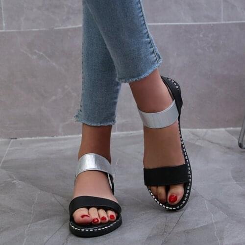 Womens Shoes Summer New Simple Fashion Flat Heel Low-heeled Button Fish Mouth Open-toed Roman Womens Sandals