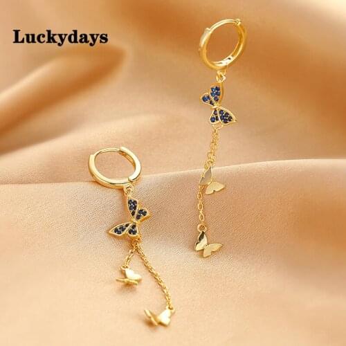 Luckydays Thin Strip Tassel Chains Dangling Long Hanging Earrings For Women Butterfly Hanger Jewelry Accessories