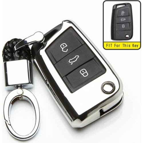 TPU Car Key Cover with Car Key Ring Holder For Skoda Octavia A7 Kodiaq Karoq Combi For Seat Ateca Leon Ibiza For Volkswagen B8