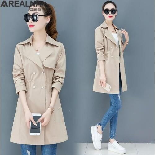 Fashion Trench Coats Female 2020 autumn womens windbreaker Drawstring Casual Loose lapel women clothes Mid-length Trench