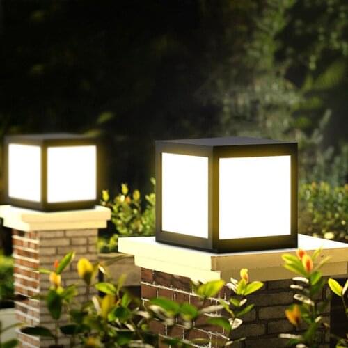 Outdoor Garden Solar Pillar Lamp Waterproof Column Lights Outdoor Wall Door Pillar Post Lamp Garden Villa Courtyard Coffee Light