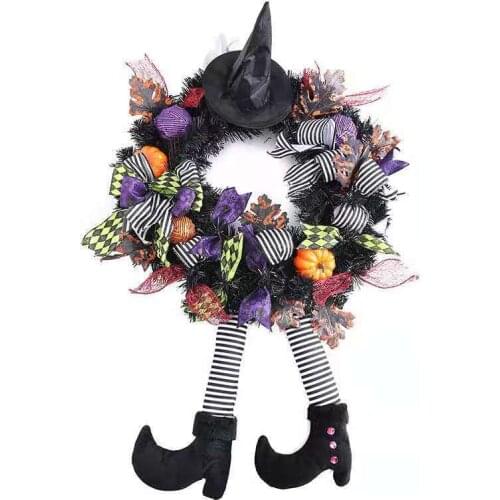 Halloween Wreath Door Hanging Decoration Xmas Witch Hat Leg Pumpkin Door Wreath Happy Halloween Party Home Party Supplies