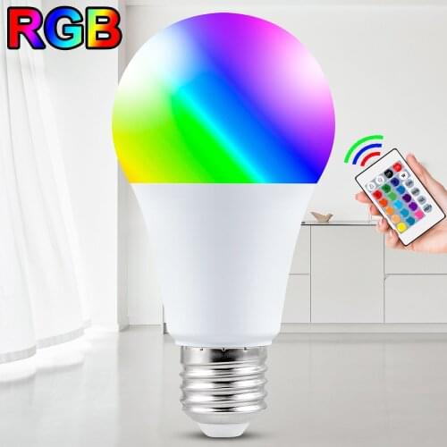 WENNI 220V E27 RGB LED Lamp 5W 10W 15W Bedroom Decoration LED Light 110V RGBW Dimmable LED Colorful Bulb With IR Remote Control