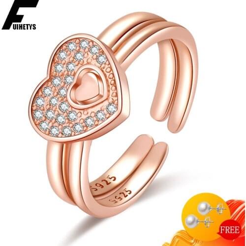 Fashion Rings 925 Silver Jewelry for Women Wedding Party Gift Heart Shape Zircon Gemstone Open Finger Ring Accessories Wholesale