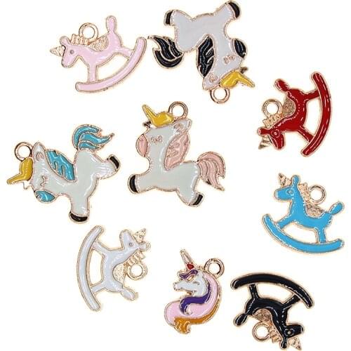 10 Pcs Fashion Charms Enamels Wood Horse Unicorn Pendant Making Hair Bracelet Necklace Jewelry Accessories DIY Crafts Making