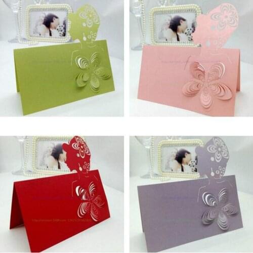 100pcs Hollow Seat Card Woman Flower Laser Cut Wedding Party Table Wine Food Guest Name Place Cards Favor Decor 8ZSH215