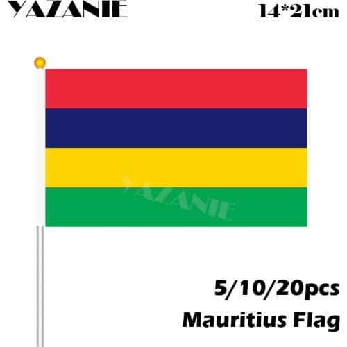 YAZANIE 14*21cm 5/10/20pcs 2018 Mauritius Cloth Hand National Flags Flags Polyester with Pole World Countries Hand Wave Banners