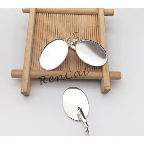 50pc Stainless Steel Oval Earring Hook Blanks Base Setting Cabochon Cameo Fit Glass 13x18/18x25mm Earring For Women DIY Jewelry