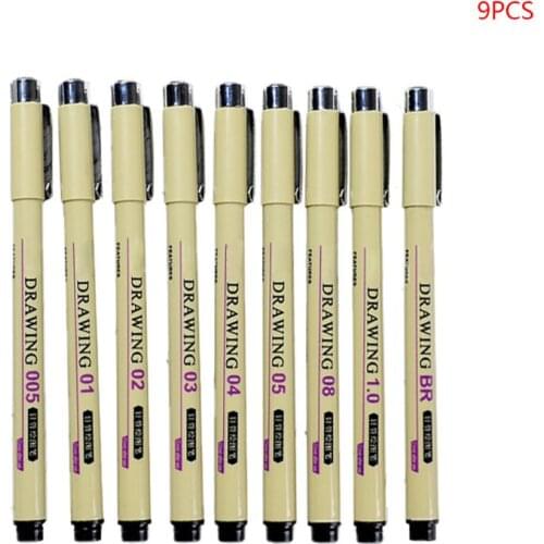 6/7/8/9pcs Black Technical Graphic Fine Hook Line Painting Drawing Pen Sketch 77HA