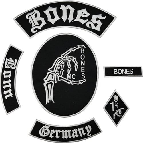 6/Pcs As Set Bone Skull Embroidered Patches Full Back Size For Jacket Biker Vest Rocker Badge Sew On Clothing