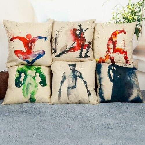 Abstract Ink Heros Cushion Cover Cotton Linen Decorative Pillowcase Chair Seat Square 45x45cm Pillow Cover Home Living Textile
