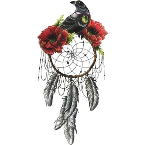 Watercolor Dream Catcher Temporary Tattoo Stickers Red Rose Crow Jewelry Fake Tattoos Waterproof Tatoos Arm Large Size for Women